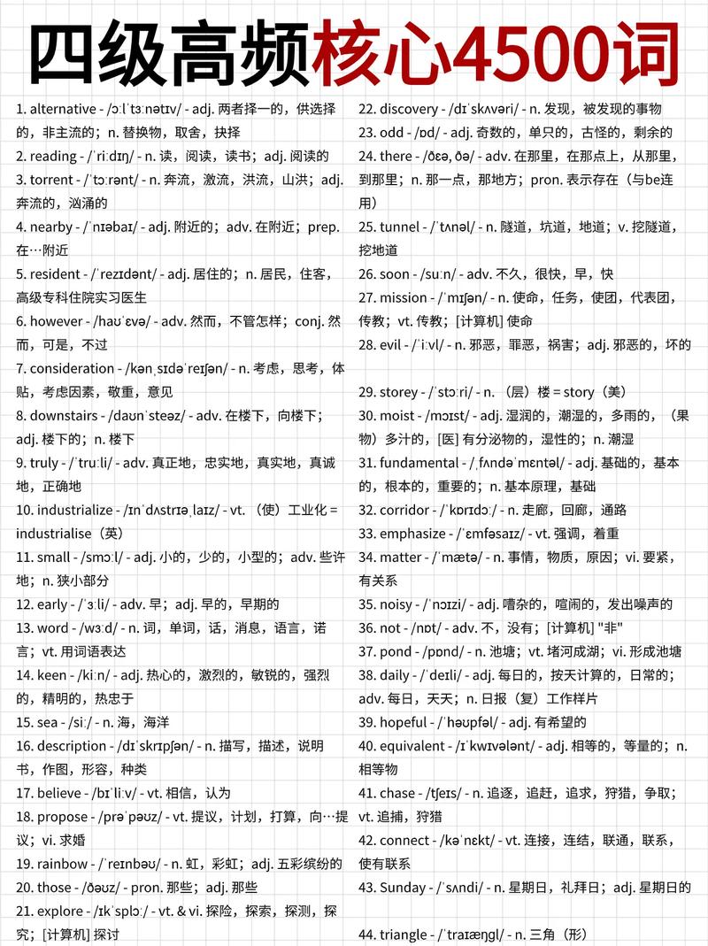 英语四级高频词汇（英语四级高频词汇word版）