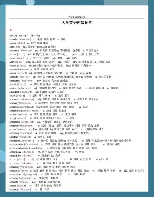 英语四级高频词汇（英语四级高频词汇word版）