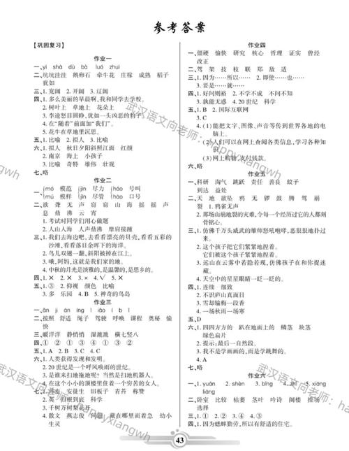 四年级上册语文寒假作业答案（四年级上册语文寒假作业答案教育科学出版社人教版2026）