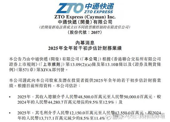 中通快递-W将于4月22日派发半年期股息每股0.39美元