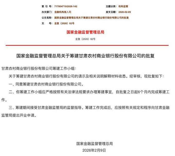 甘肃农村商业银行股份公司登记成立，注册资本449亿元